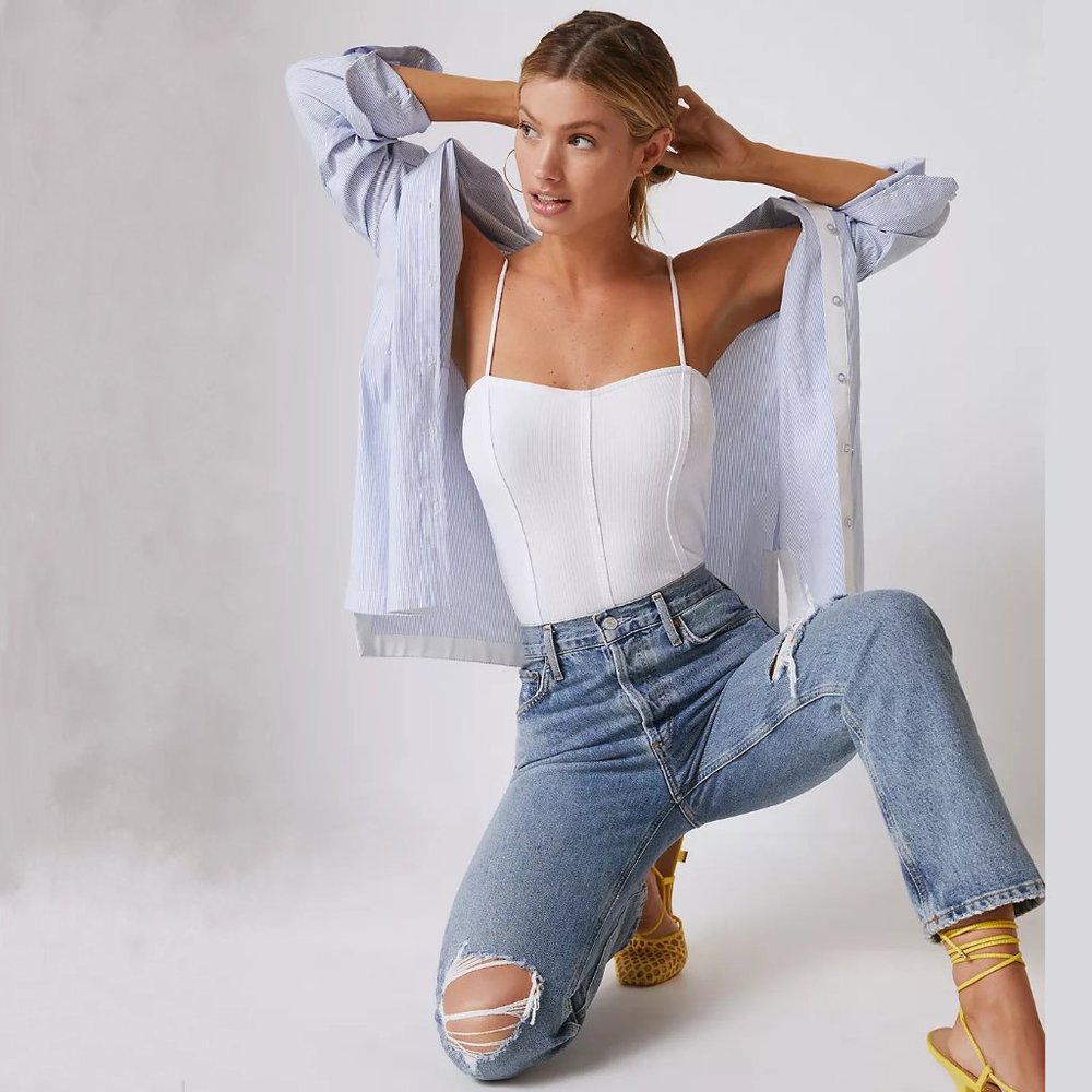 NEW Anthropologie Size Large, Corseted Cropped Cami - White